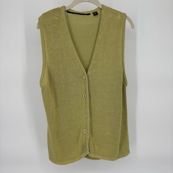 Isda & Co Jackets & Blazers - Isda & Co 100% Cotton Knit Vest sz L Sweater Vest Eclectic Grandpa Green Buttons